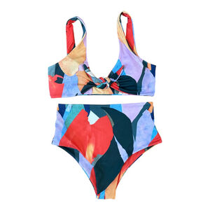 SHEIN Women's Bikini Set, Multicolor Abstract Print, Small